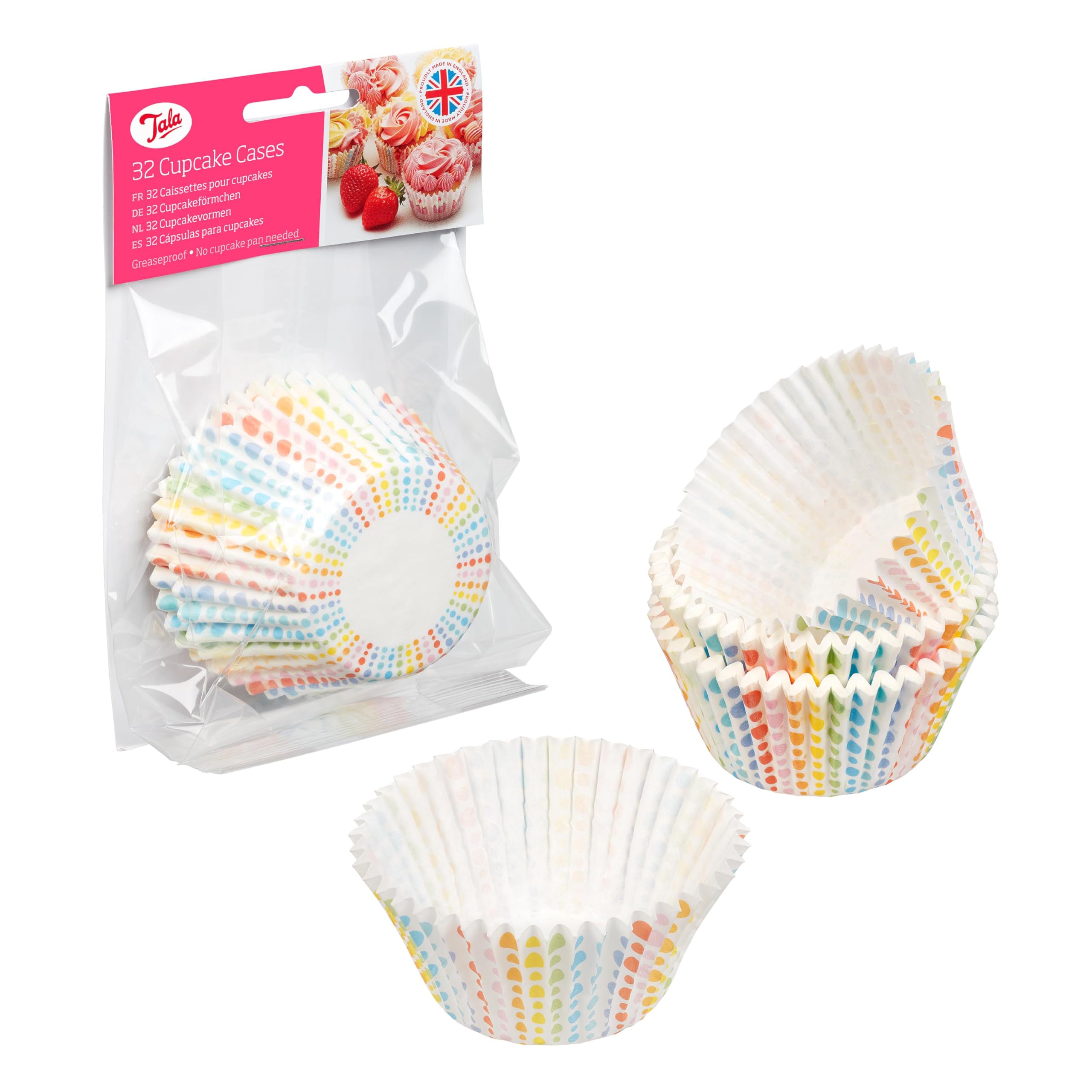 Tala Rainbow Graduated Dot Cupcake Cases, Pack of 32 Colourful Paper Baking Cups for Muffins & Cupcakes, Bright Polka Dot Cup Liners for Parties, Birthdays & Celebrations