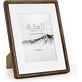 8.5x11 Picture Frame with HD Tempered Glass, USA-Sourced Walnut Wood Photo Frame Matted to 6x8, Rounded Corner 8.5x11 Wood Frames, Vertical or Horizontal Display Poster Gallery Wall & Tabletop Frames
