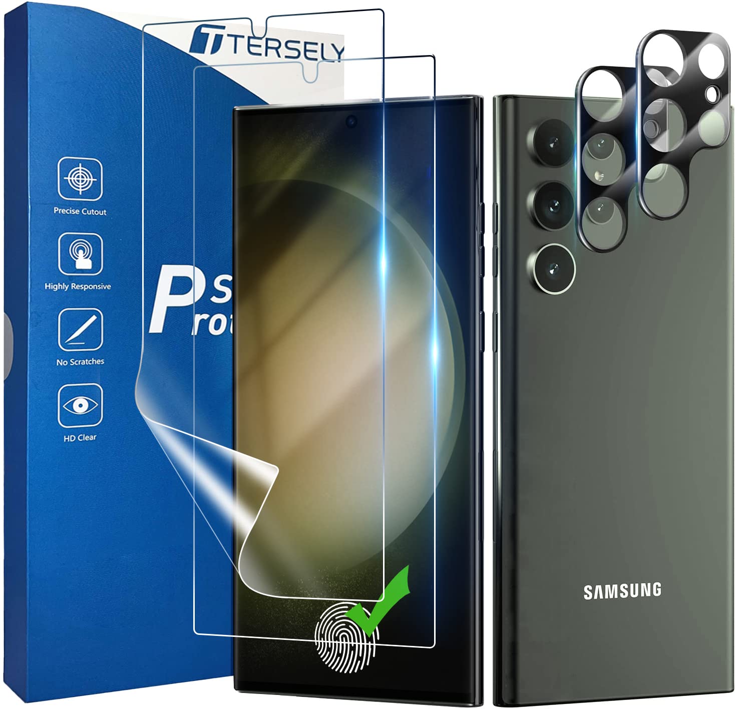Photo 1 of Tersely Screen Protector for Samsung Galaxy S23 Ultra 6.8 inch, Support Fingerprint, Full Cover, Easy Install, 2 Pack HYDROGEL Aqua Screen Protector and Camera Lens Protector