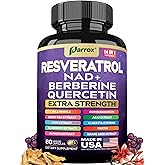 Resveratrol Supplement with Milk Thistle, NAD, Berberine, Quercetin, Fisetin, Pomegranate, Green Tea, Noni, Acai, Blueberry, Grape Seed Extracts, N-Acetyl Cysteine, 14-in-1 Extra Strength (60 Caps)