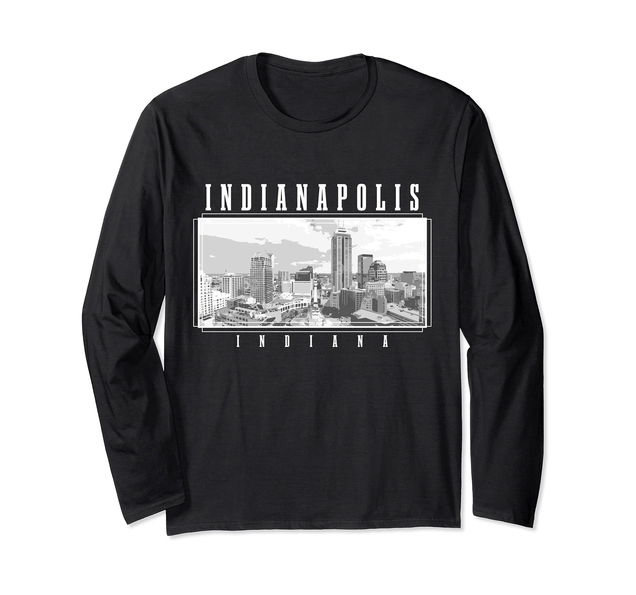 Indianapolis Indiana Vintage Skyline Black & White Long Sleeve T-Shirt