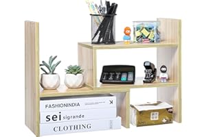 PENGKE Office Storage Rack Desktop Organizer,Home Decor Adjustable Wood Display Shelf,Birthday Gifts,True Natural Stand Shelf,Light Brown
