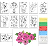 AHANDMAKER 10Pcs Flower Coloring Greeting Cards, Vase Painting Greeting Card Kit, Flower Coloring Greeting and Thank You Note Cards, 10 Cards with 5 Colors 10Pcs Envelopes Included (8x6 Inch)