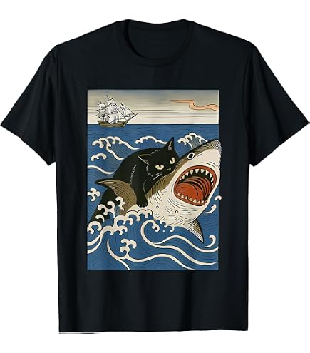 Amazon.com: Funny Cat Shirts Catzilla Japanese Art Vintage Tees T