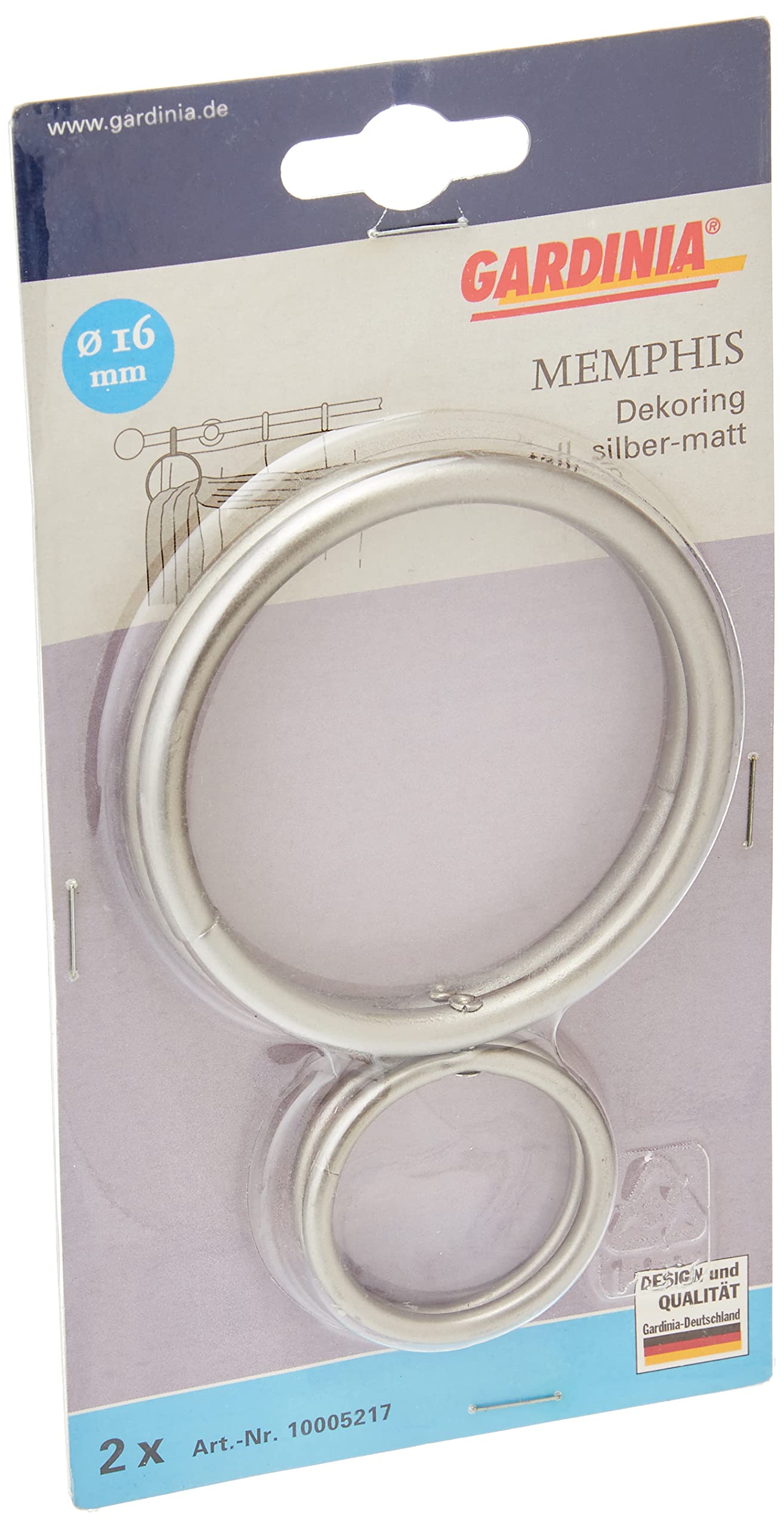 GARDINIA Decorative Ring for Draping Curtains and Curtain Fabrics, Outer Diameter Approx. 45/80 mm, Pack of 2, Metal, Matt Silver