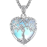 EUDORA Tree of Life Necklace with Moonstone Amethyst Obsidian Turquoise Healing Crystal for Women, Silver Plated Copper Mother Tree of Life Pendant Amulet Energy Jewelry, Gift for Women Mom, 20"+2"