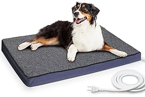 MARUNDA Outdoor Pet Heating Pad for Dogs & Cats - 100% Waterproof Memory Foam Outdoor Heated Cat Bed with Double Built-in AutoThermostat - Heated Pet Bed for Outside Animals Puppy - with Removable Washabl