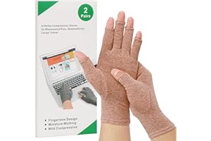 HSGEZUOQI 2-Pair Arthritis Compression Gloves for Alleviate Rheumatoid Osteoarthritis, Carpal Tunnel Raynauds Disease, Fingerless Design Breathable & Moisture, Women and Men (Coffee, Small)
