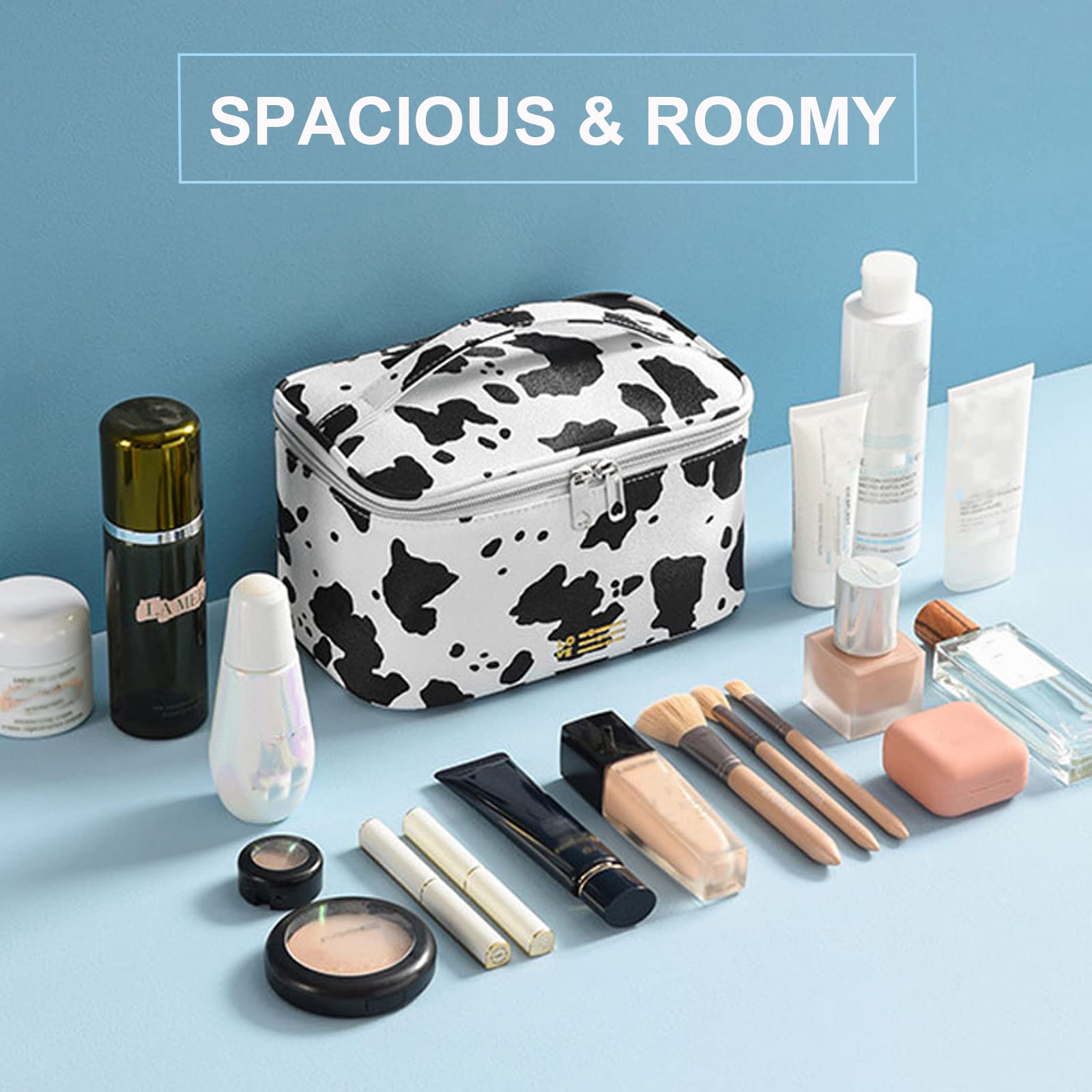 KITENROM Portable Makeup Bag Cow Printed Cosmetic Bags for Women Medium Pouch Case Purse Make Up Organization Waterproof (Print Cow)