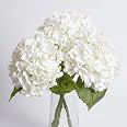 3 Pcs White Hydrangea Artificial Flowers Real Touch Latex Hydrangeas | 21in Lifelike Large Faux Hydrangea Flowers for Home De
