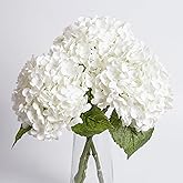 3 Pcs White Hydrangea Artificial Flowers 21" Realistic Latex Faux Hydrangeas Flowers Real Touch Full Heads, Lifelike Long Stem & Leaves for Wedding Outdoor Table Centerpieces Home Party Decoration