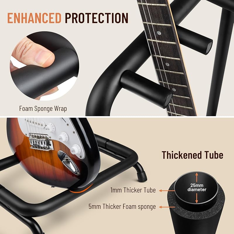 Supporto Universale per 3 Chitarre Supporto per Chitarra con Spessa Imbottitura in Gomma Cavalletto per Chitarre Classiche, Acustiche, Elettriche e Bassi CY0344