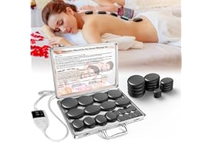 AICNLY Hot Stones Massage Set with Temperature Adjustment-20 Pcs Basalt Hot Stones with Heater Kit, Professional Massage Tool for Spa-Lymphatic Drainage, Relieve Tension and Muscle Pain