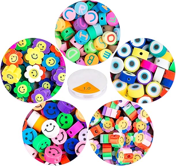 ZJLW 300pcs Sun Flower Smiley Face Beads, 5 Style Happy