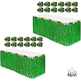 Adorox (2 Table Skirt) Hawaiian Luau Hibiscus Green Table Skirt 9 Ft Party Decorations