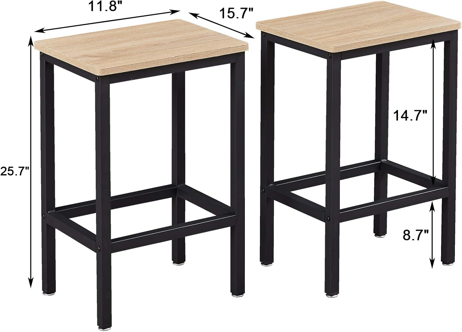 SUPERJARE Set of 2 Bar Stools, Industrial Barstools Chairs with Footrest and Steel Frame, Pub Kitchen Counter Height Bar Chairs - Nature: Kitchen & Dining