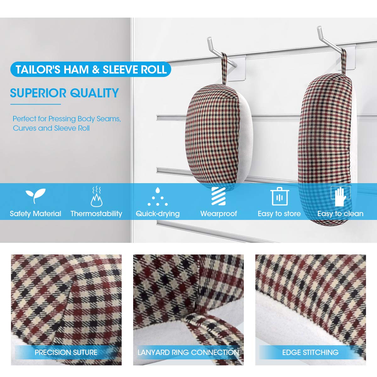 3 BUZZLETT Tailor’s Ham and Seam Roll Set – Premium Tailors Ham for Ironing – Professional Pressing Tools – Linen and Doll Cotton Press Ham for Ironing Smaller Curved Seam