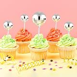 ASTARON 20 Pcs Silver Disco Ball Cake Toppers Sticks Party Decor view 6