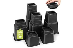 YOOKWUTAR 16 PCS Bed Risers 8, 5 or 3 Inch Heavy Duty, Adjustable Furniture Risers up to 10 Inch Lift 8 Heights Options 3, 4, 5, 6, 7, 8, 9 or 10 Inch for Couch, Sofa, Table, Chair Bed Frame Legs Dorm, Black