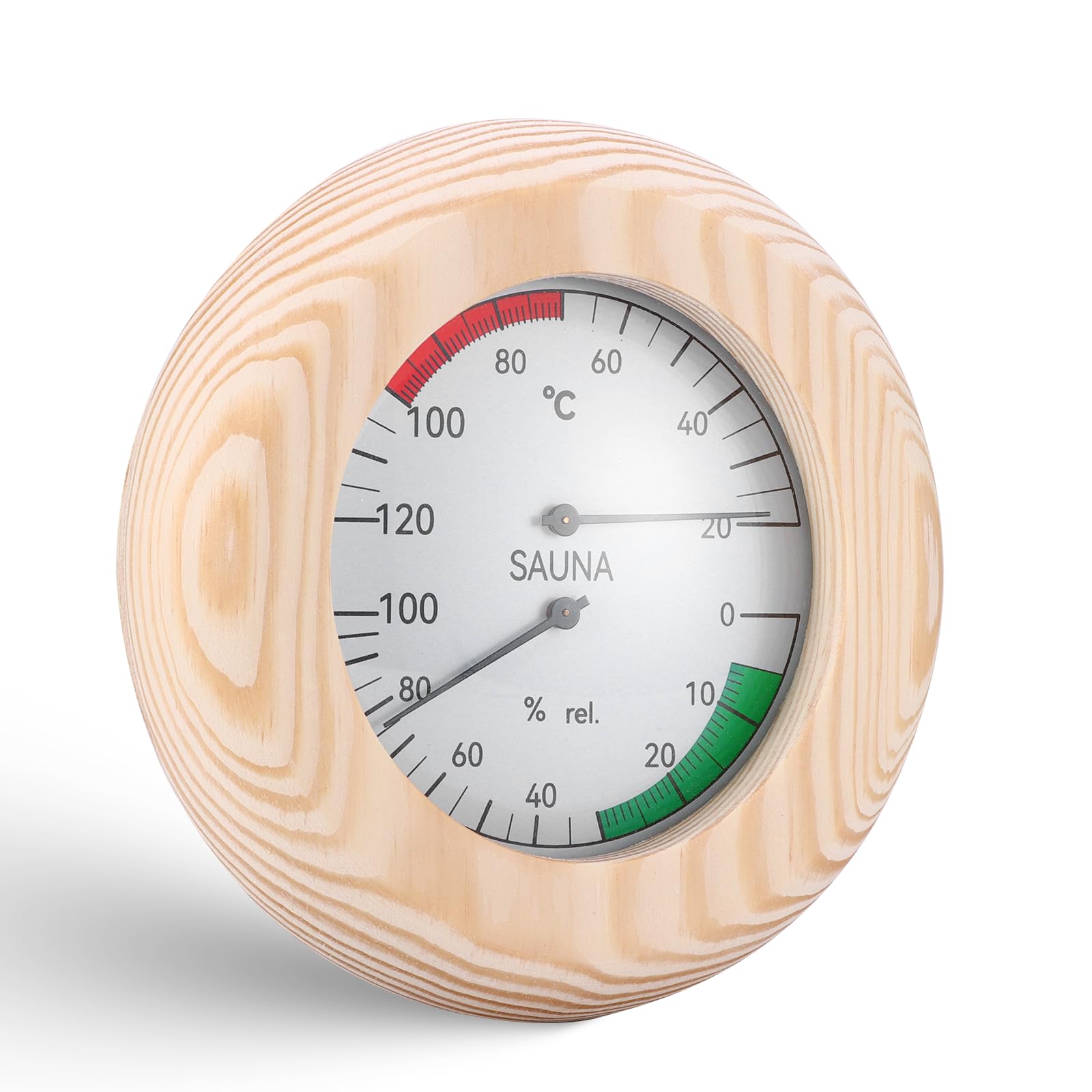 Wowlela Wooden Sauna Thermo-Hygrometer, High Accuracy 2-in-1 Sauna Thermometer & Hygrometer, Round Digital Thermometer Hygrom Sauna Accessories for Steam Room Sauna Room
