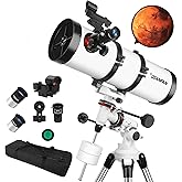 Telescope 150EQ Astronomical Professional Telescope for Adults High Powered, Manual Equatorial Reflector Telescopes for Beginners with Phone Adapter, Moon Filter, Stainless Tripod - with Carrying Bag