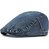 Newsboy Cap for Men Adjustable Flat Ivy Gatsby Cabbie Driving Hat Breathable Denim Cotton Golf Cap