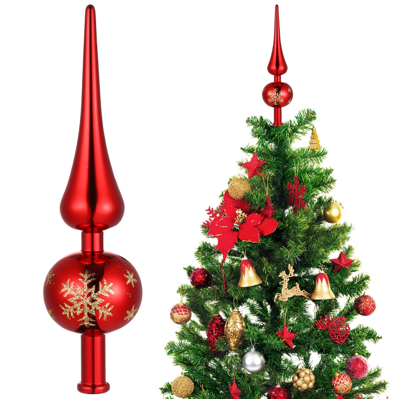 Anneome Christmas Tree Toppers Premium Plastic Xmas Tree Decoration Ornament for Home Office Hotels and Parties Vintage Shiny Finial with Texture for Festive Atmosphere
