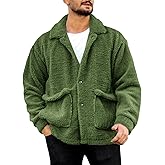 Runcati Mens Fuzzy Sherpa Jacket Fleece Long Sleeve Button Down Coat Fall Winter Warm Outwear