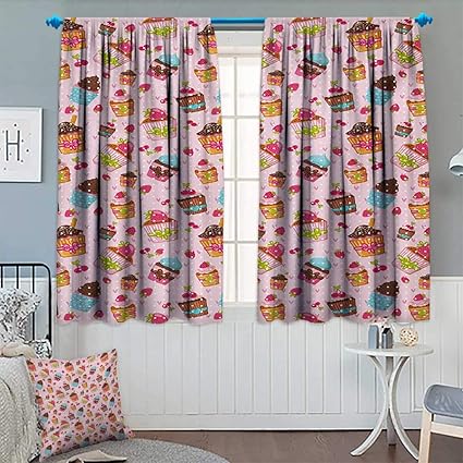 Amazon Com Anhounine Pink Blackout Curtain Kitchen Cupcakes