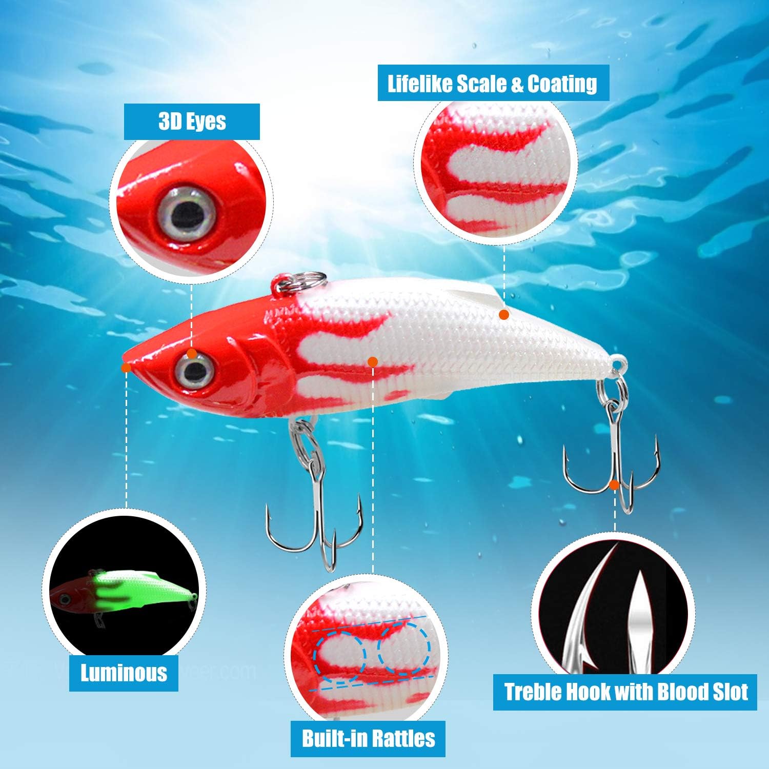 Saltwater Lures Set 9pcs, Lipless Crankbaits for Bass Lure Diving Lure Include Night Fishing Plugs 3” Bass Lures with Lifelike Coating and Strong Blood Slot Hook (VIB & Minnow 9PCs) : Sports & Outdoors