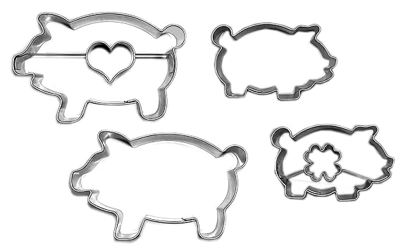 4er-Set Linzer Ausstecher Set 'Glücksschwein' 4 Stück - Schwein mit Kleeblatt - Schwein mit Herz - Schwein groß - Schwein kle