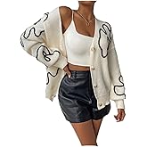 SOLY HUX Women's Floral Cardigan Sweater Button Down V Neck Long Sleeve Knit Cardigans Outerwear