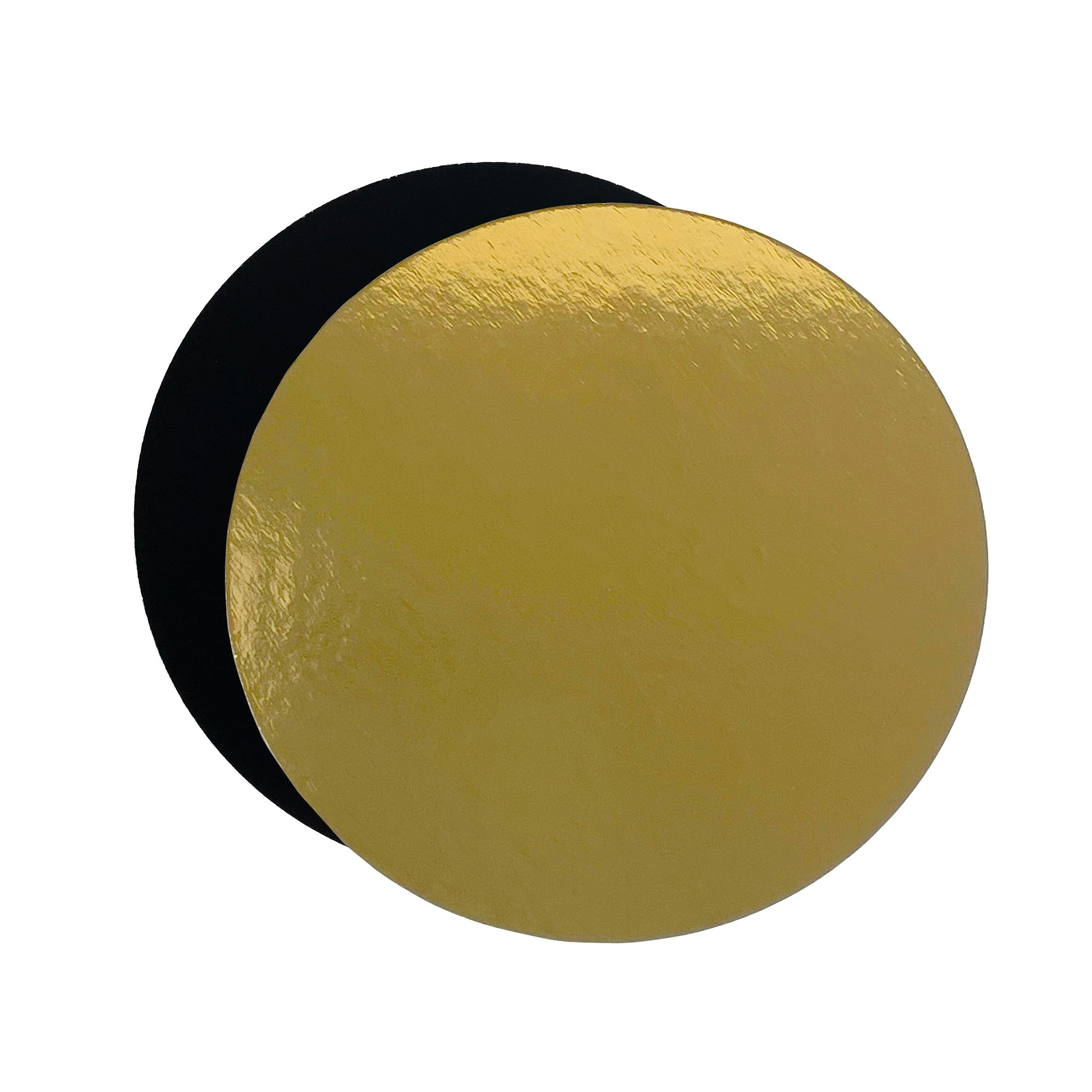 Cake Boards 8" (20cm) - Decorative Round Cardboard Pastry Base - 1 mm Thick - Double Sided Gold and Black - 10 Pack