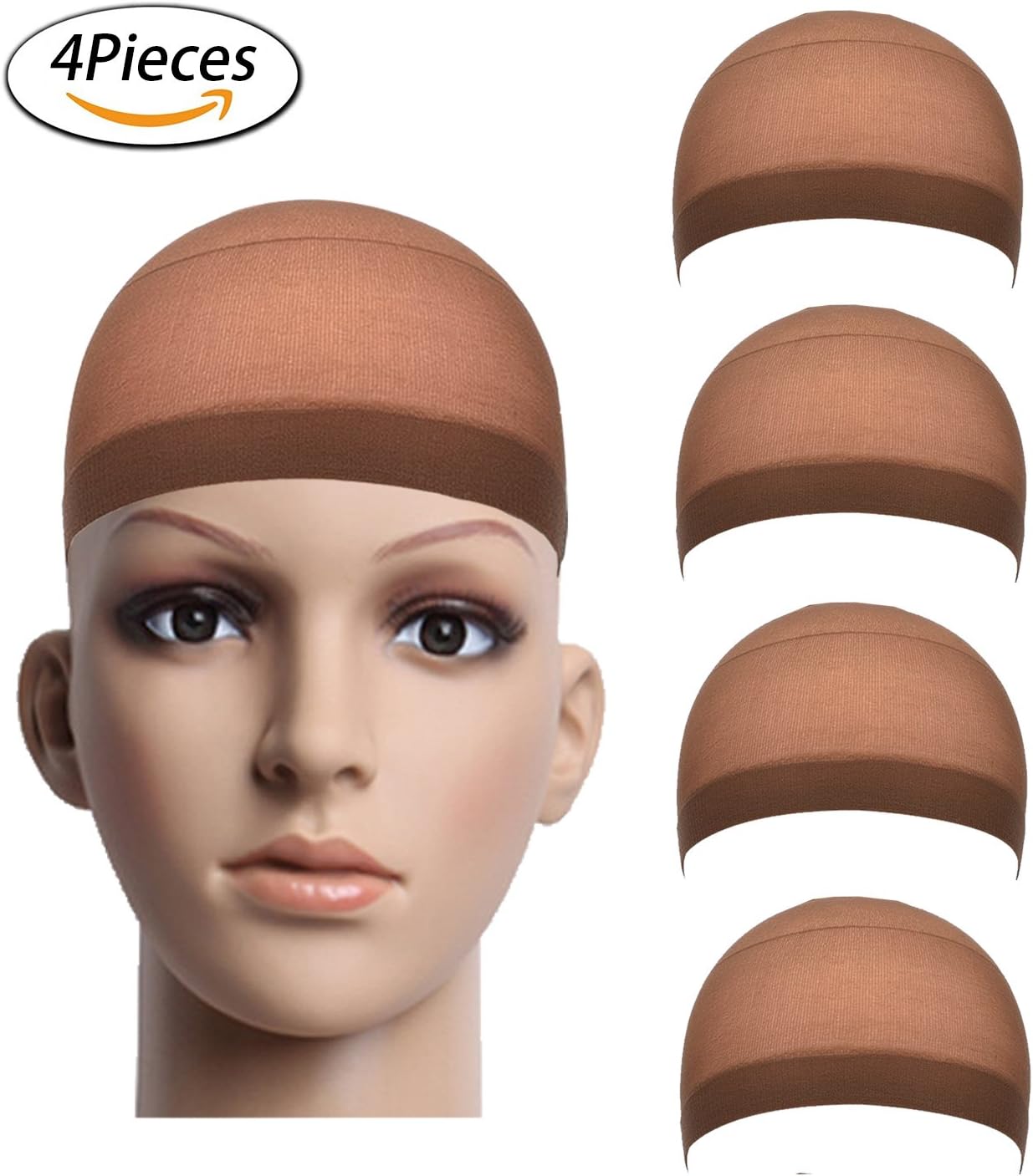 Adjustable Natural Nylon Wig Cap - MiniTeasure(2017 New Design) for Kids,Women and Men Including 4 Pieces Wig caps(Dark Brown)