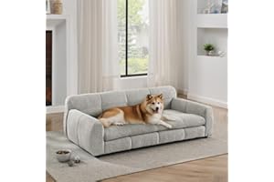XOCN Dog Couch Bed with Backrest and Armrest, Durable Pet Sofa with Soft Foam Cushion, Elevated Dog Couch Bed with Legs for Medium and Large Dogs, Beige