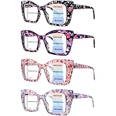 MAEOWN Progressive Multifocus Reading Glasses for Women Blue Light Blocking Oversized Square Computer Spring Hinges Readers