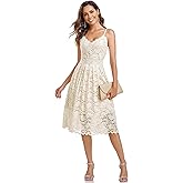 Atnlewhi Womens Spaghetti Strap V Neck Sleeveless A Line Lace Dresses for Evening Cocktail Formal Wedding Guest