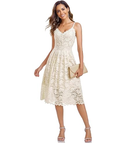 midi lace formal cocktail dress product info and reviews Women's – Floral Strap Dress for Wedding Guest, Bridal Shower, Party & Summer Events Black : Clothing, Shoes & Jewelry structured fit to create a stylish and amazing look Fit & Flare Lined Laced