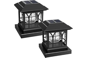 AEYANZZ Fence Post Solar Lights, Crackle Glass Solar Post Cap Lights, 20 Lumens, Warm White & RGB Automatic Cycling 2 Modes for 3.6x3.6 4x4 4.5x4.5 5x5 Vinyl Wooden Posts Decoration, Black (2 Pack)