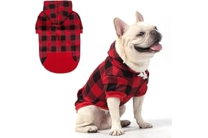 KOOLTAIL Dog Christmas Hoodie for Small Medium Large Dogs - Red Plaid Dog Christmas Outfit Sweater with Hat & Pocket for Cold Winter, Warm Soft Hooded Sweatshirt Clothes for Puppy Cats Girls Boys M