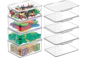 mDesign Plastic Playroom/Gaming Storage Organizer Box Containers, Hinged Lid for Shelves or Cubby, Holds Small Toys, Building Blocks, Puzzles, Markers, Lumiere Collection, 8 Pack, Clear