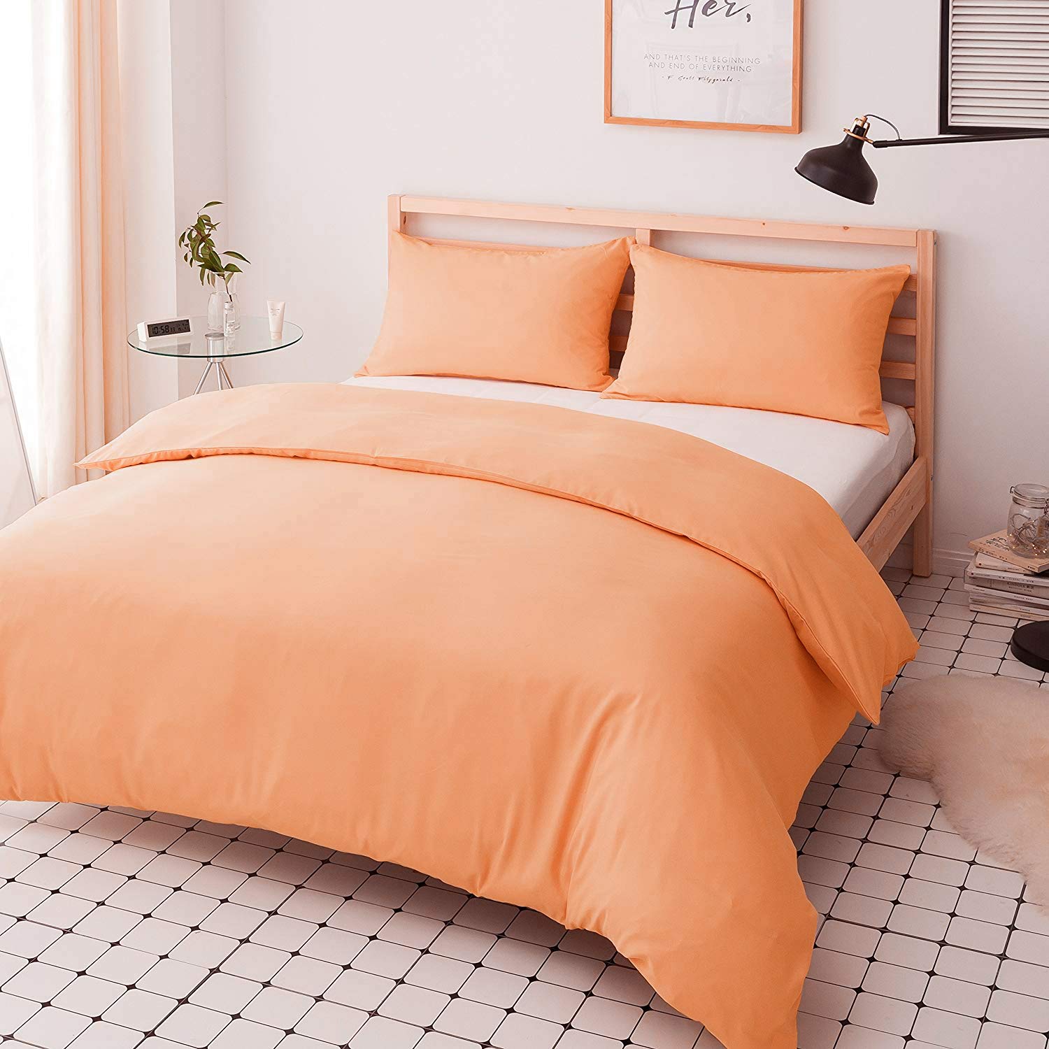 mFabrics Poly-Cotton Duvet Quilt Cover Set - Easy Care, Machine Washable - Single Double 4ft King Super King - Pillowcase Included (Peach, Double)