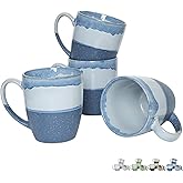 Bosmarlin Ceramic Coffee Mug Set of 4, 17 Oz, Blue Coffee Cups with Big Handle, Microwave Safe, Unique Reactive Glaze