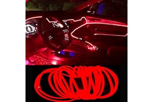 JAIZAIWJ EL Wire Interior Car LED Strip Lights USB Neon Light Strip with 6mm Sewing Edge Glowing Strobing Electroluminescent Wire Lights Ambient Lighting Kits for Car, Garden, Decorations(16FT/Red)