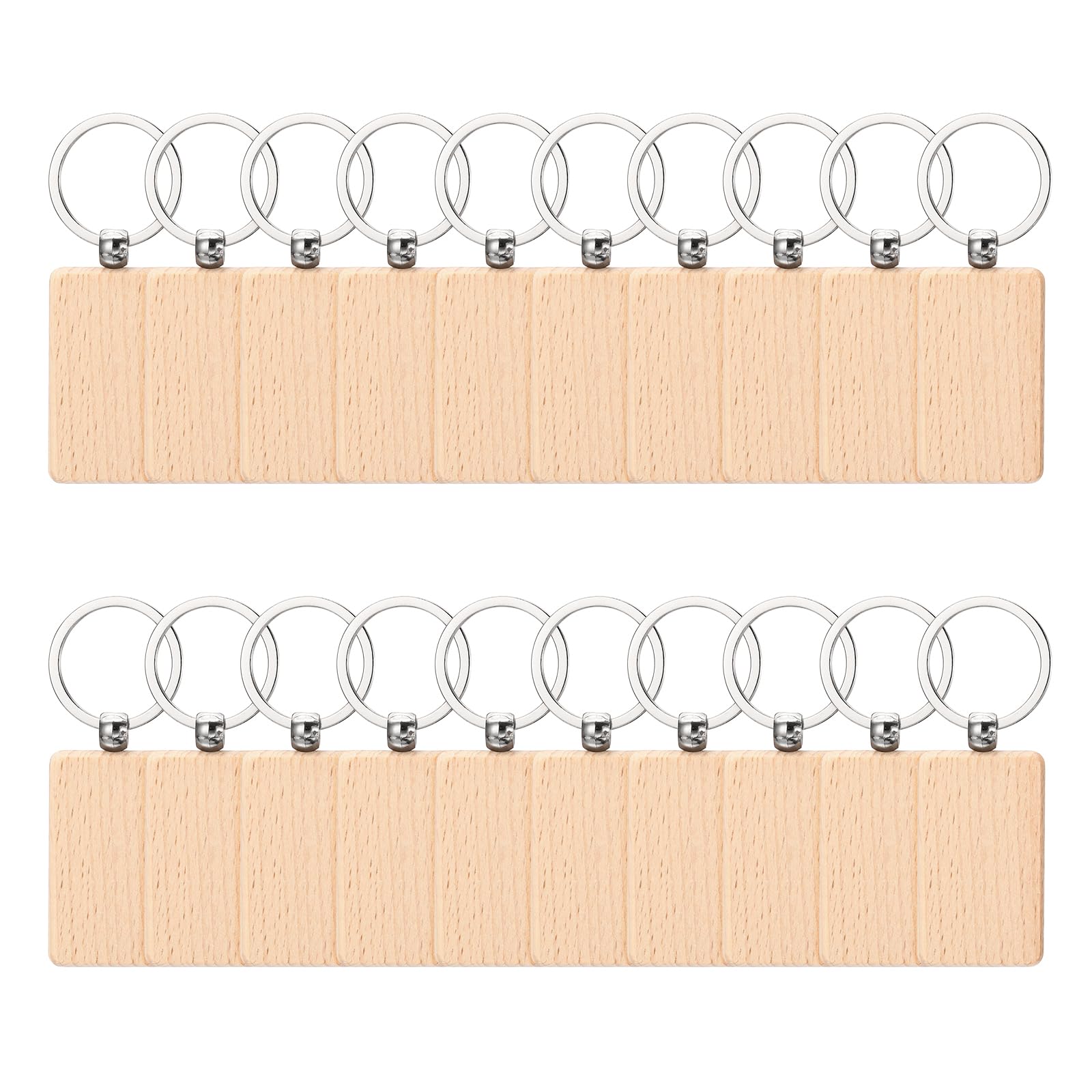 PATIKIL 1.97" L Rounded Rectangle Wood Keychain Blank, 20Pcs Unfinished Wooden Blanks Wood Key Chain Bulk for Pet Tags DIY Gift Crafts, Wood Color