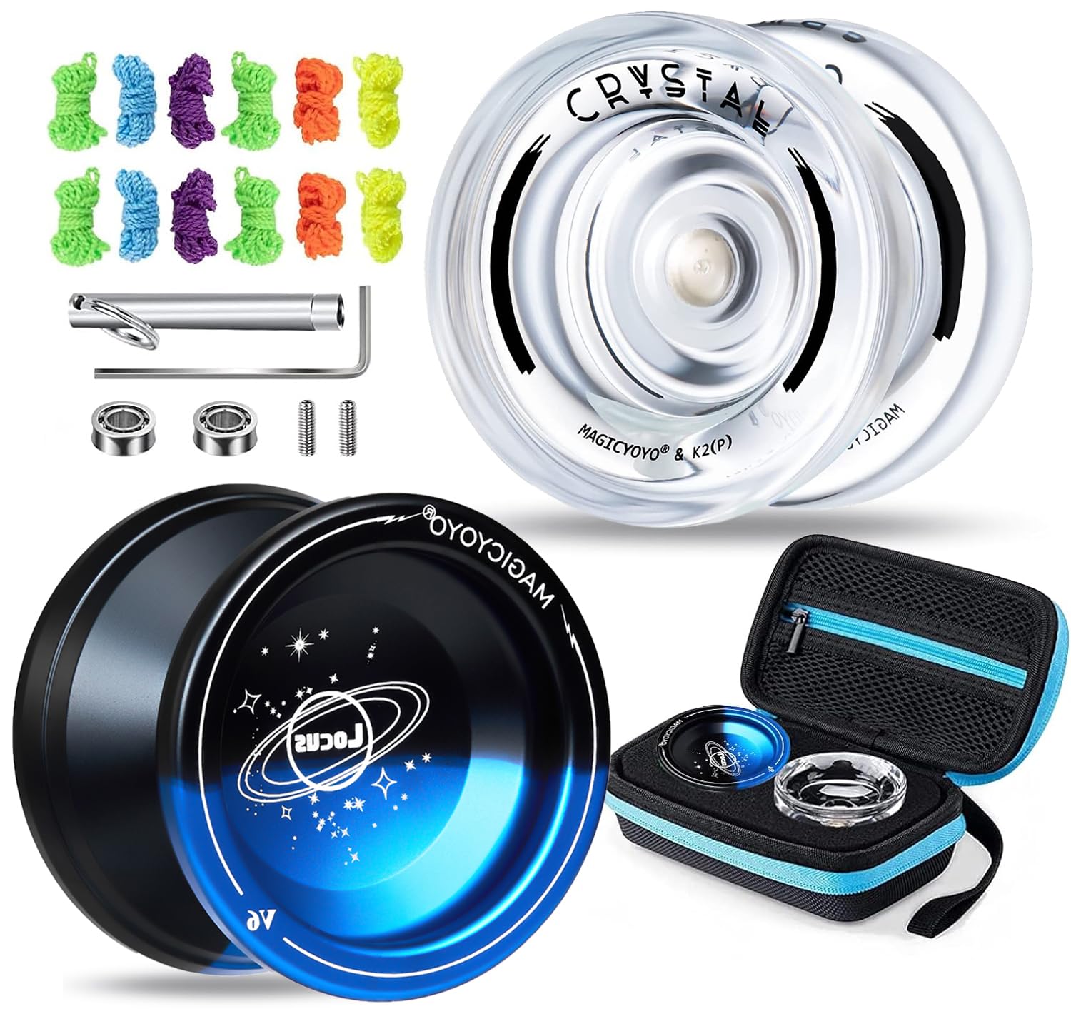 MAGICYOYO Pack of 2 Responsive Yoyos for Kids Beginners, K2 & V6 Dual Purpose Yoyos, Replacement Unresponsive Bearings Kit for Advanced Players + 12 Yoyo Strings +Storage Bag-2 Hole