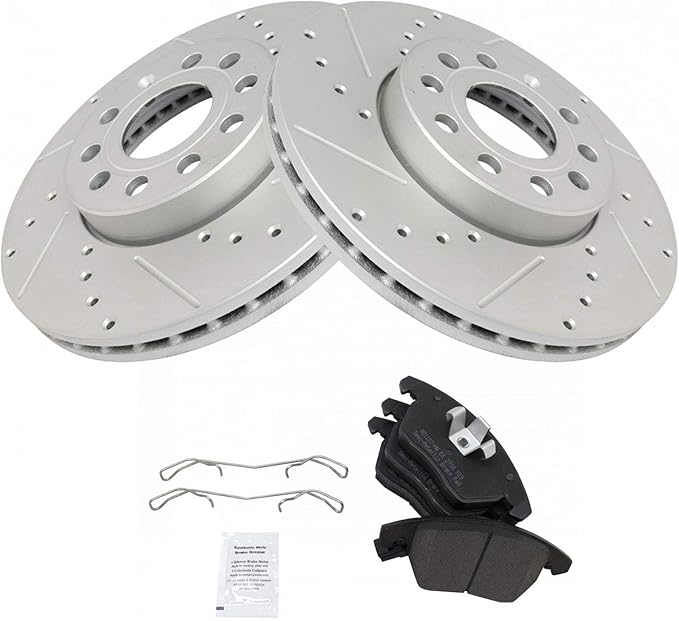 Front Metallic Brake Pad & Performance Drilled Slotted