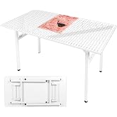 Crutello Fabric Cutting &amp; Sewing Table, 48x24 Inch - Grid Top with Storage | Steel Folding Storage Legs, For Sewing Machine, Hobby &amp; Crafting Room, Grid Top Surface for Fabric Cutting