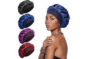 SWEET VIEW 4 Pcs Silk Bonnet, Silk Hair Wrap for Sleeping, Soft and Comfortable Silk Sleep Cap, Black, Navy, Purple, Burgundy
