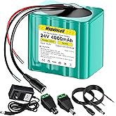 Mspalocell 24V 4Ah Rechargeable Lithium Replacement Battery with Charger Bare Leads Wires Compatible for 24V Devices,DIY Speaker,DIY Projects (6S2P Battery)